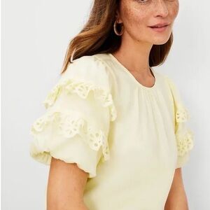 Ann Taylor Butter Yellow Eyelet Balloon Sleeve Blouse